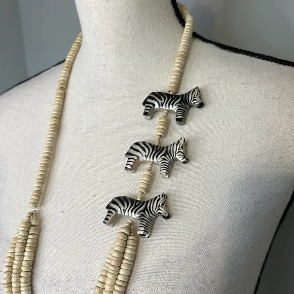 Navajo Shells Buffalo Bone Zebra Safari Natural Beaded Puka Vintage Necklace